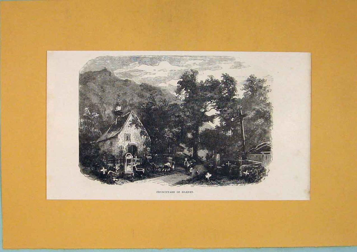Original Old Antique Print Brunnen Seelisberg Mountain Lake Town Switzerland Art