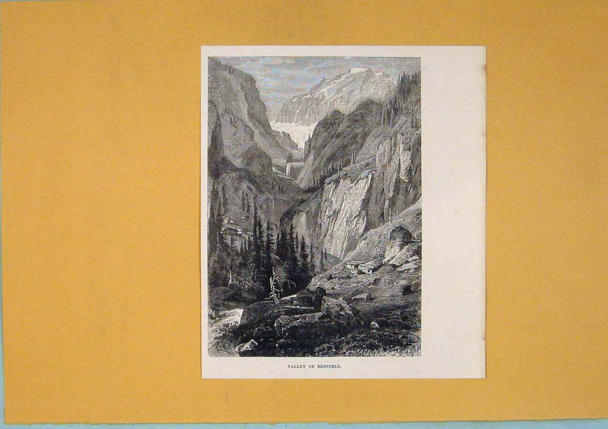 Original Old Antique Print C1878 Mountain Switzerland Valley Erstfeld Victorian