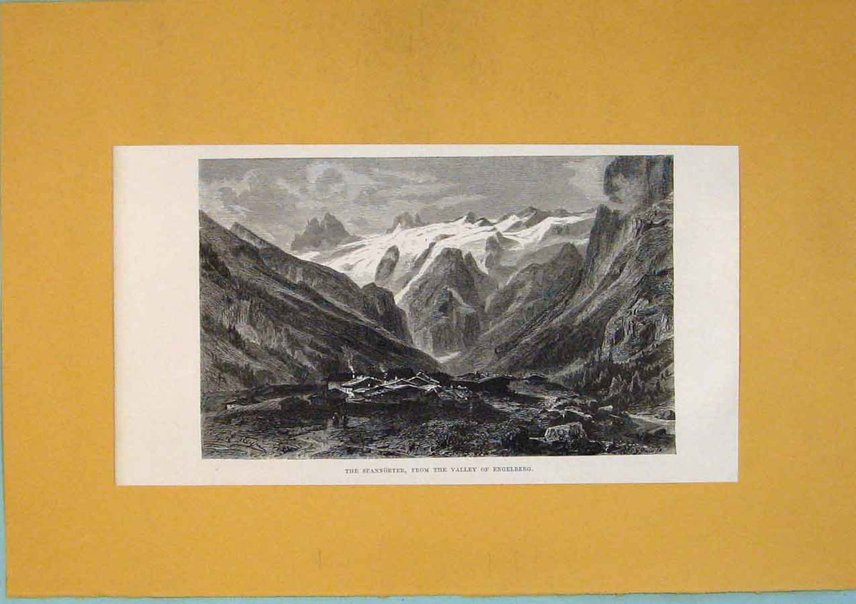 Original Old Antique Print Laengalp Valley Melchthal Switzerland Swiss Fine