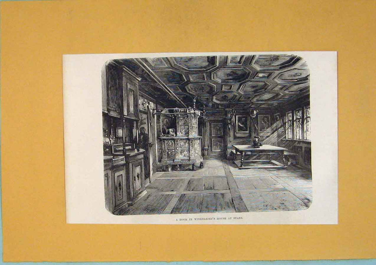Original Old Antique Print Swiss Switzerland Room Winkelried House Stanz