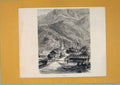 Original Old Antique Print Vixnau Mountain Train Track Village City Town