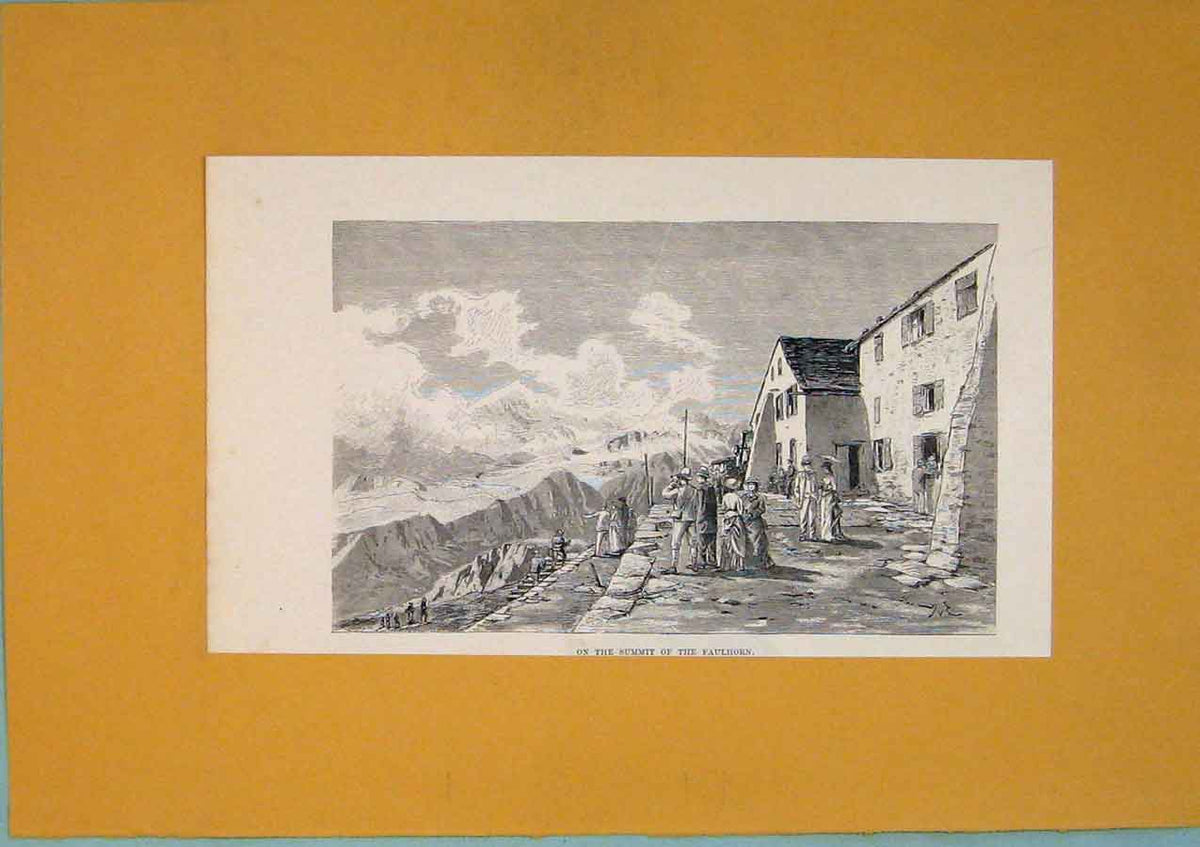 Original Old Antique Print C1878 Summit Faulhorn Mountain Gathering Switzerland