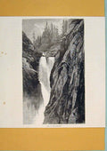 Original Old Antique Print Fall Handeck Switzerland C1878 Swiss Art Victorian