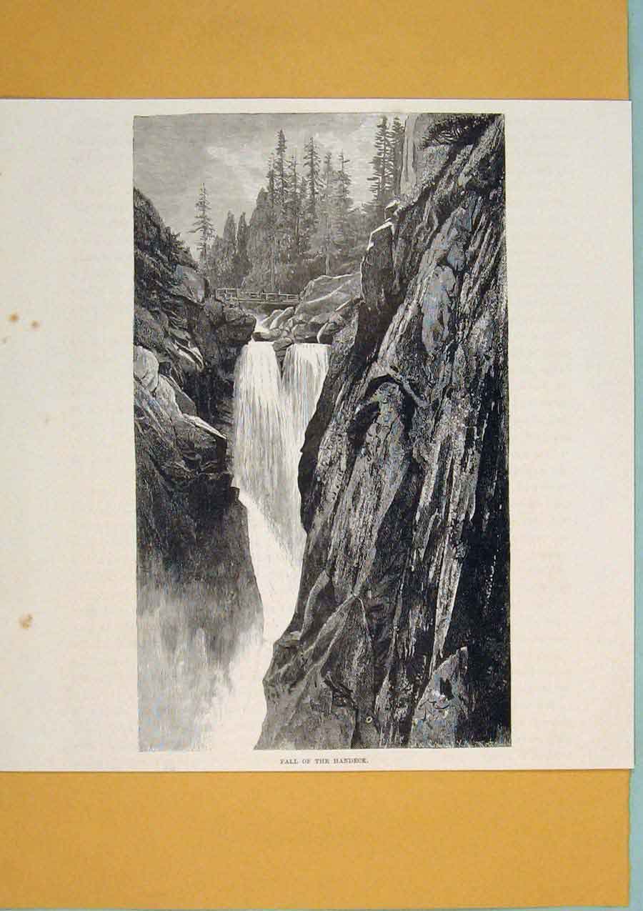 Original Old Antique Print Fall Handeck Switzerland C1878 Swiss Art Victorian