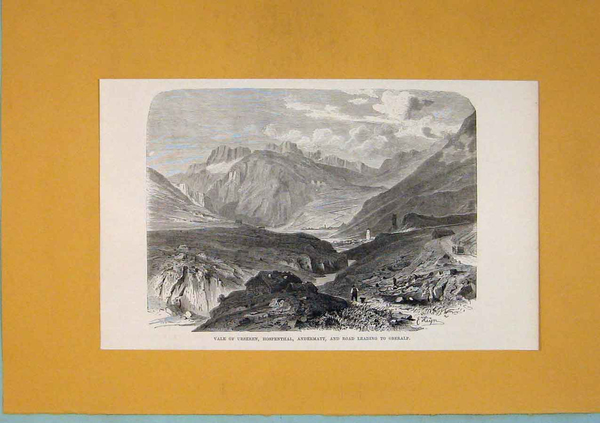 Original Old Antique Print Vale Ursernen Hopenthall Oberalp Switzerland