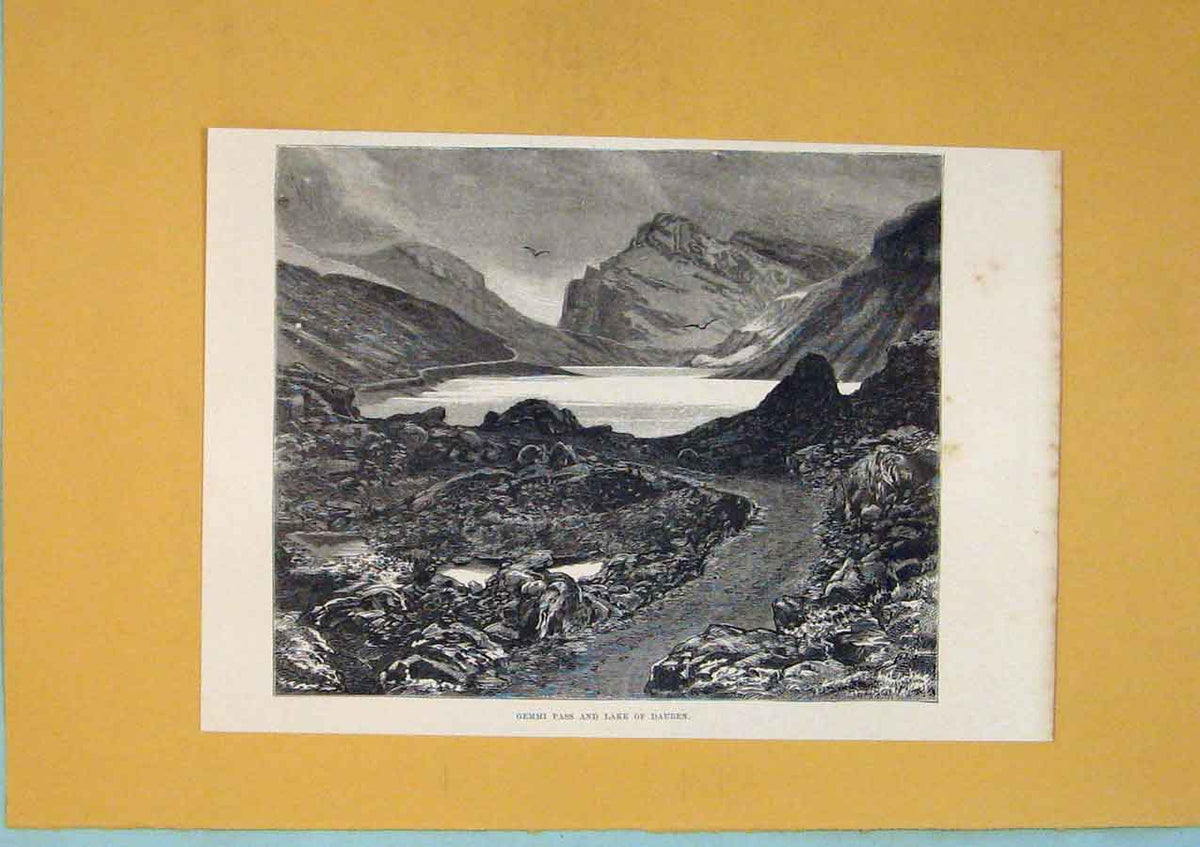 Original Old Antique Print Gemmi Pass Lake Dauben Switzerland C1878 Victorian