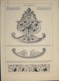 Original Old Antique Print Engraving Headboard Cradle Fine Art