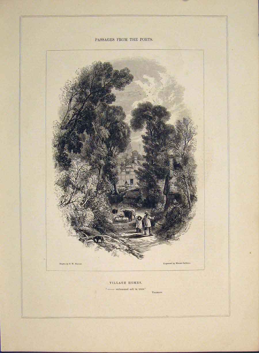 Original Old Antique Print Village Homes Engraving Mason Jackson Thomson