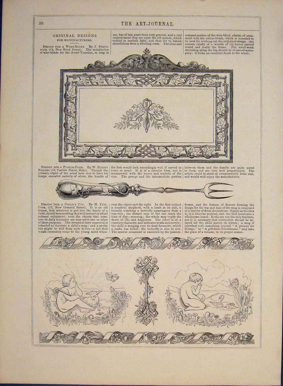 Original Old Antique Print Designs Phantascope Lightstand Engravings Art
