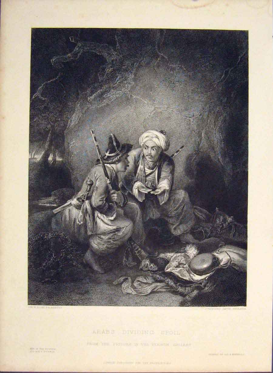 Original Old Antique Print Arabs Dividing Spoil Vernon Gallery Engraving