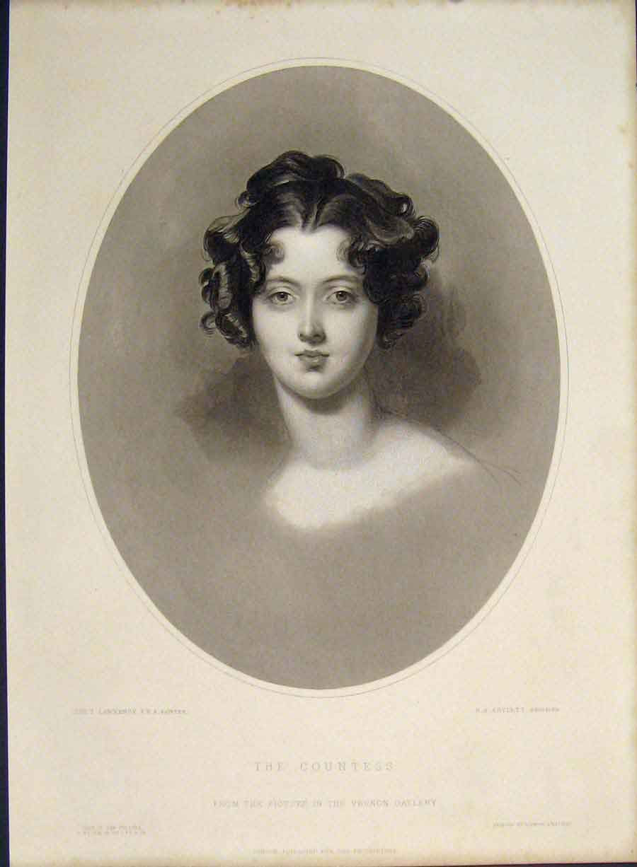 Original Old Antique Print Engraved Portrait Countess Fine Art