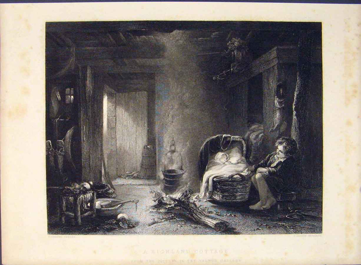 Original Old Antique Print Highland Cottage Engravings Cousen Art