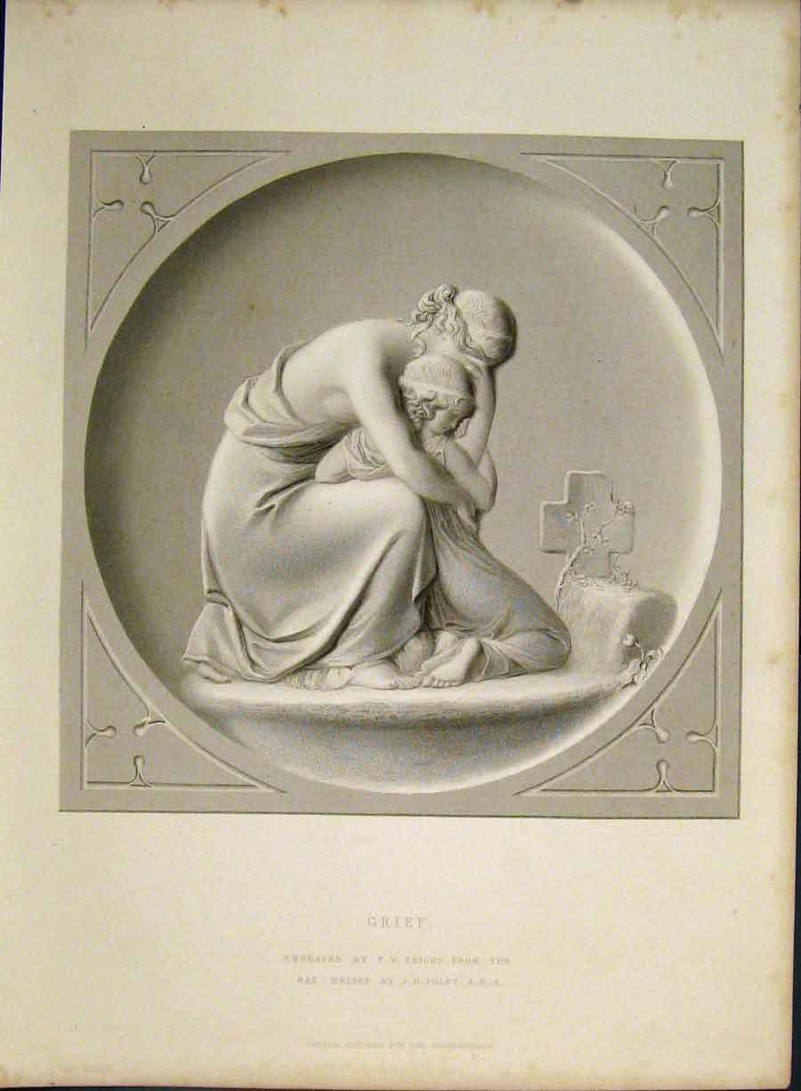 Original Old Antique Print Engraving Grief Morning Knight C1850 19th