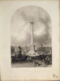 Original Old Antique Print Nelson Colum Trafalgar Square Engraved Drawing C1850