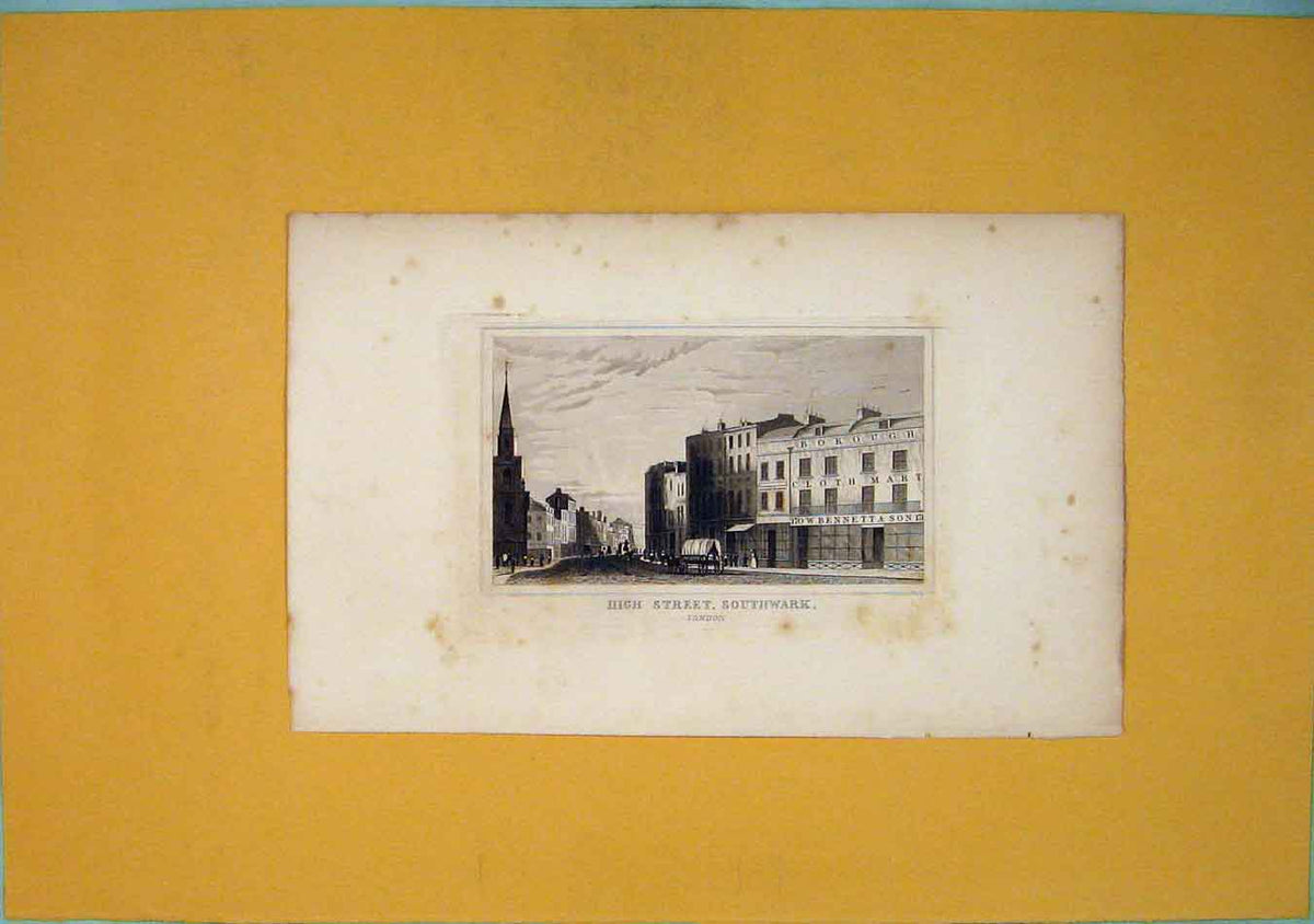 Original Old Antique Print High Street Southwark London Art