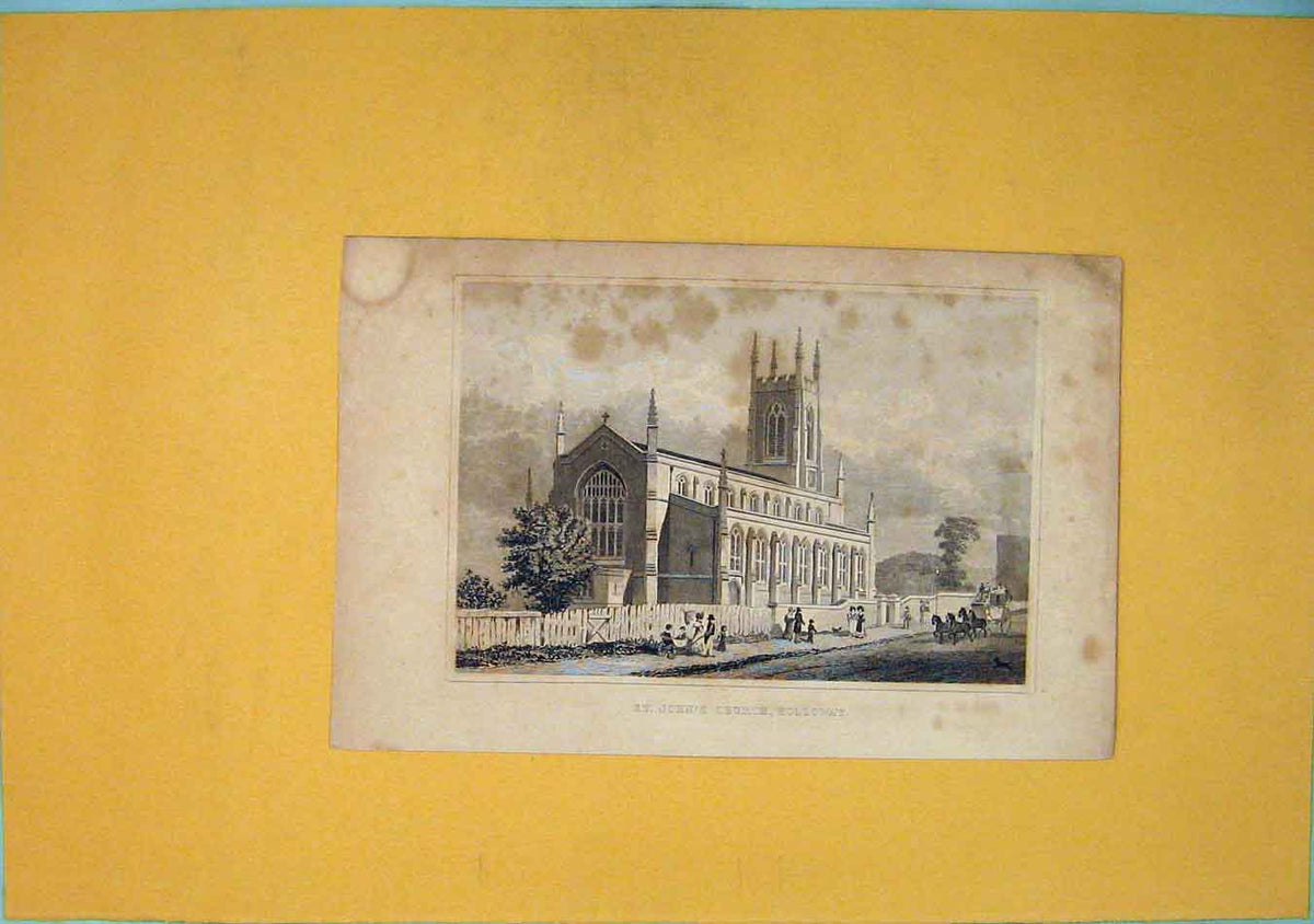 Original Old Antique Print St John'S Church Holloway Fine Art 20th Century
