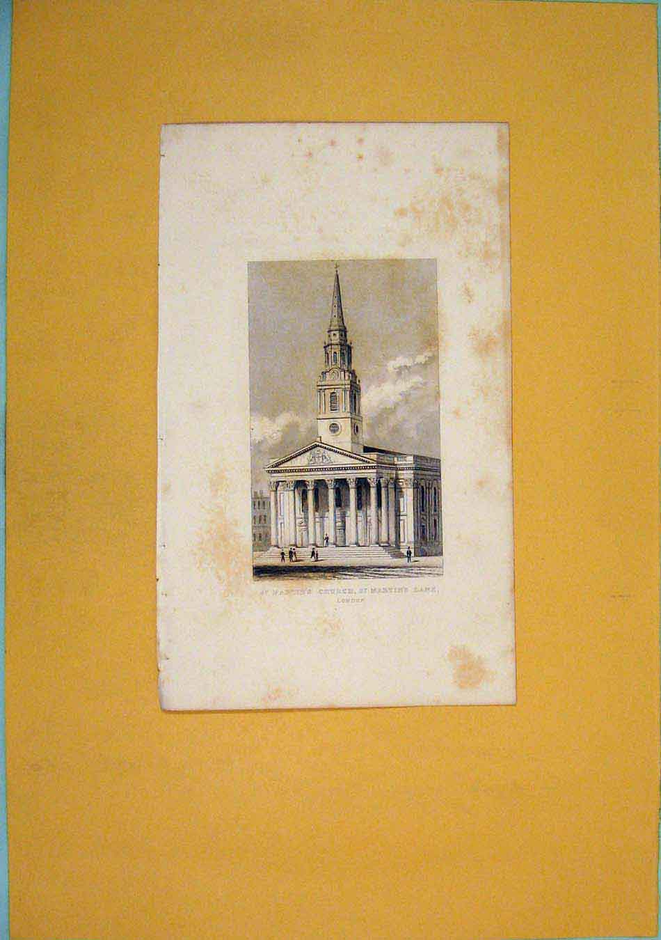 Original Old Antique Print St Martin'S Church Lane London Fine Art