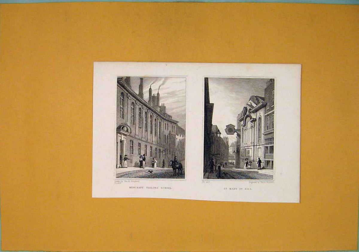 Original Old Antique Print Merchant Tailors School St Mary Hill England