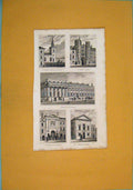 Original Old Antique Print St James Church Treasury Whitehall Institution