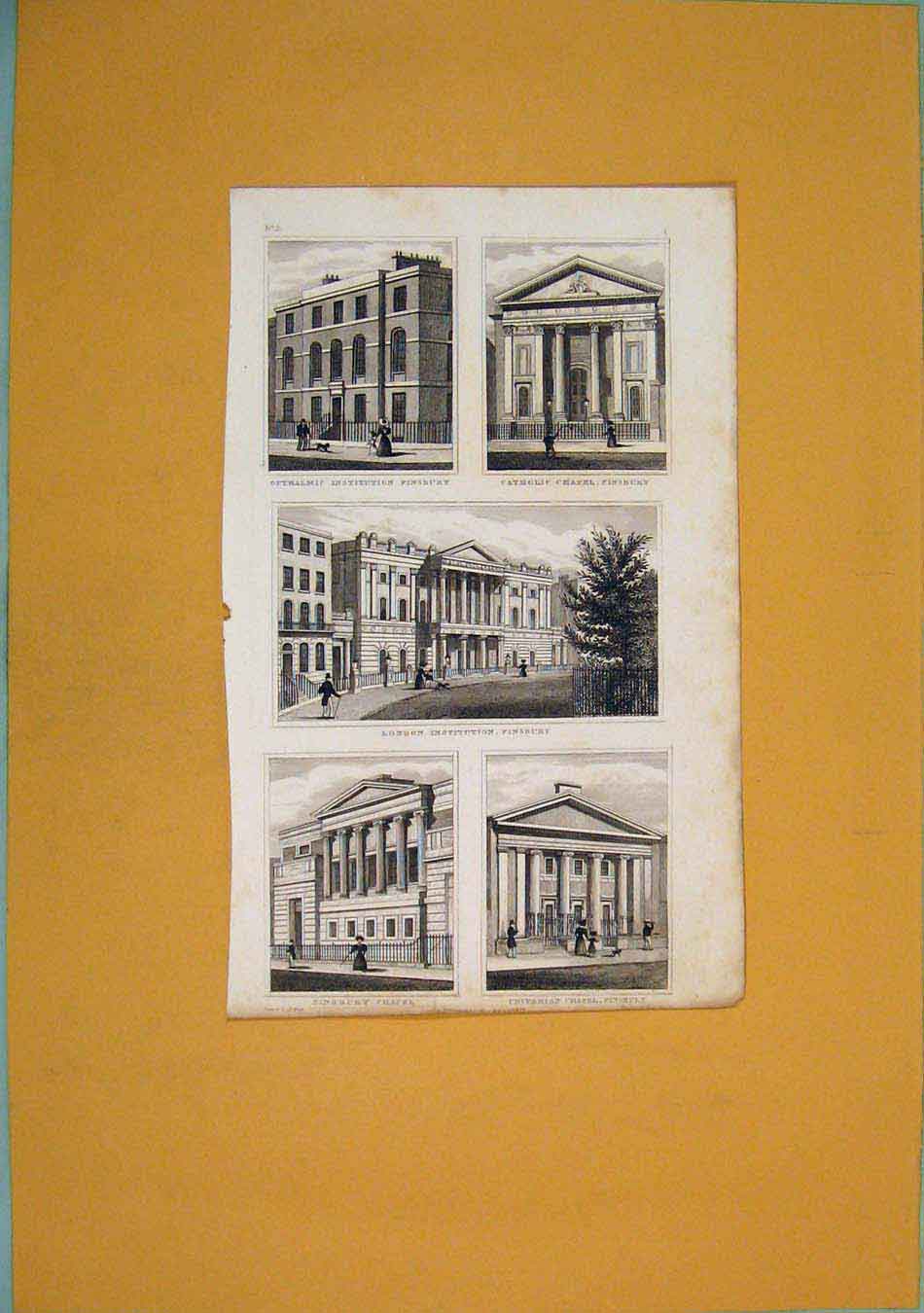 Original Old Antique Print Opthalmic Institution Catholic Chapel London
