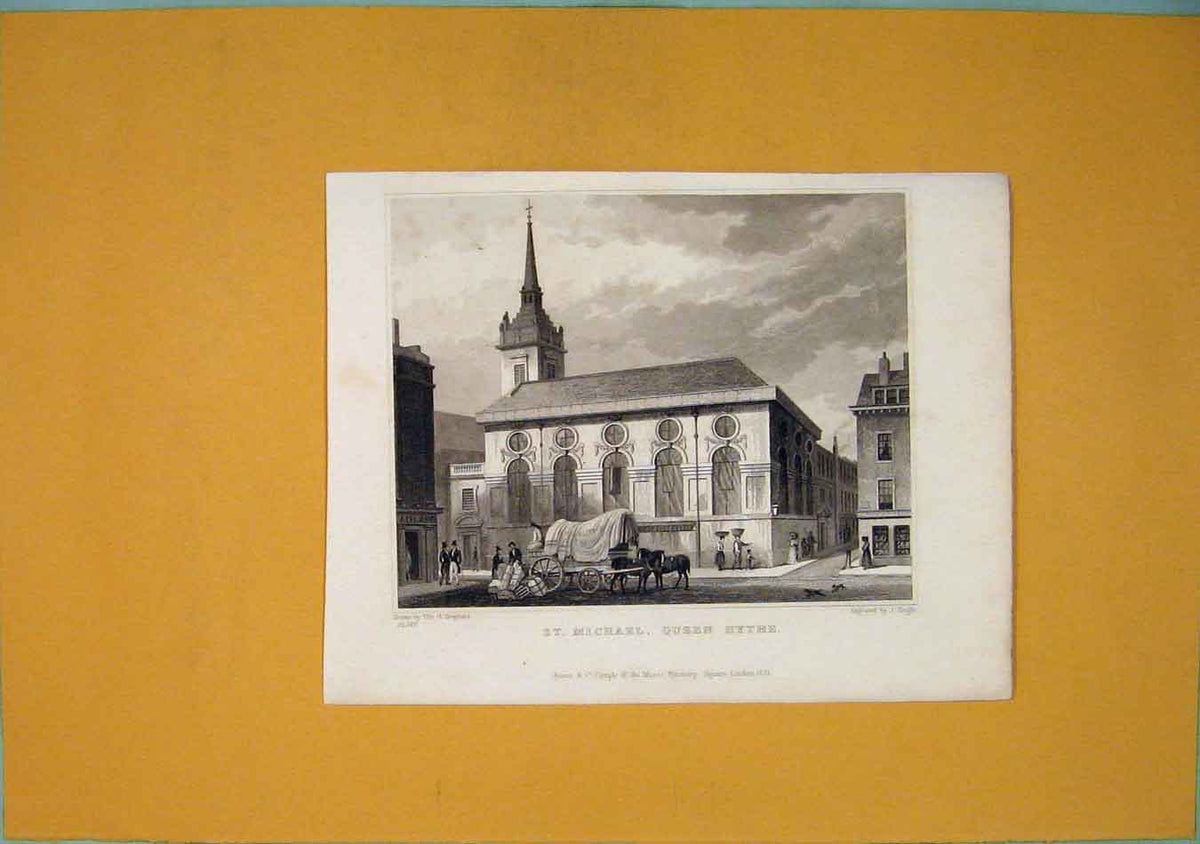 Original Old Antique Print St Michael Queen Hythe Fine Art Horse
