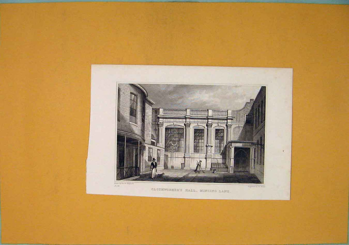 Original Old Antique Print Clothworkers Hall Mincing Lane Art