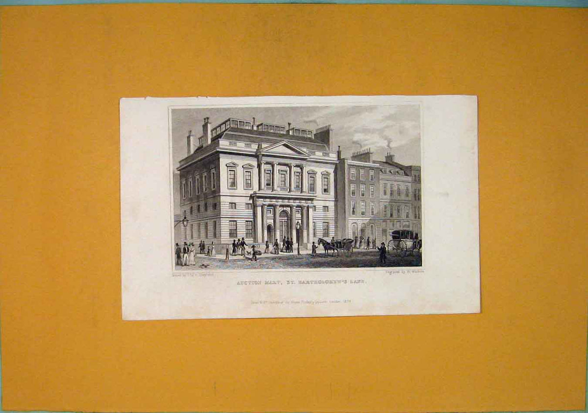 Original Old Antique Print Auction Mart St Bartholomews Lane Art