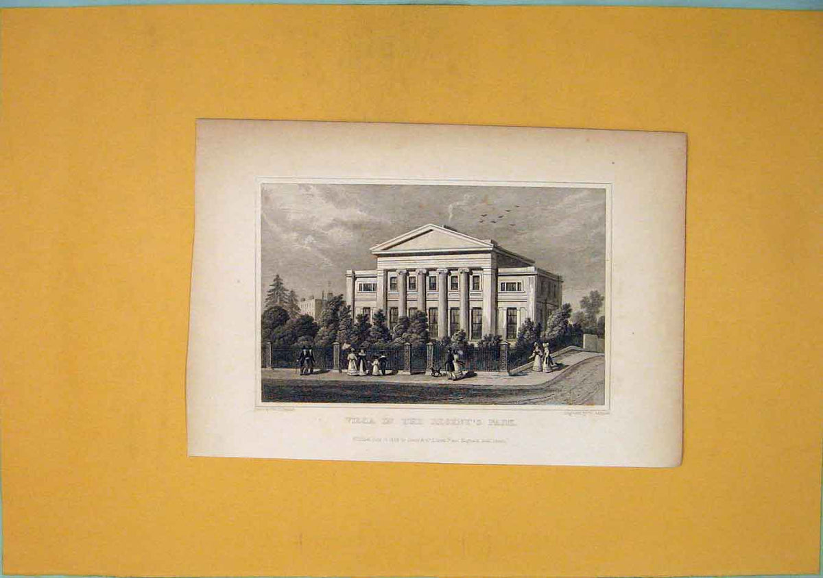 Original Old Antique Print Regents Park London Engalnd Villa Art