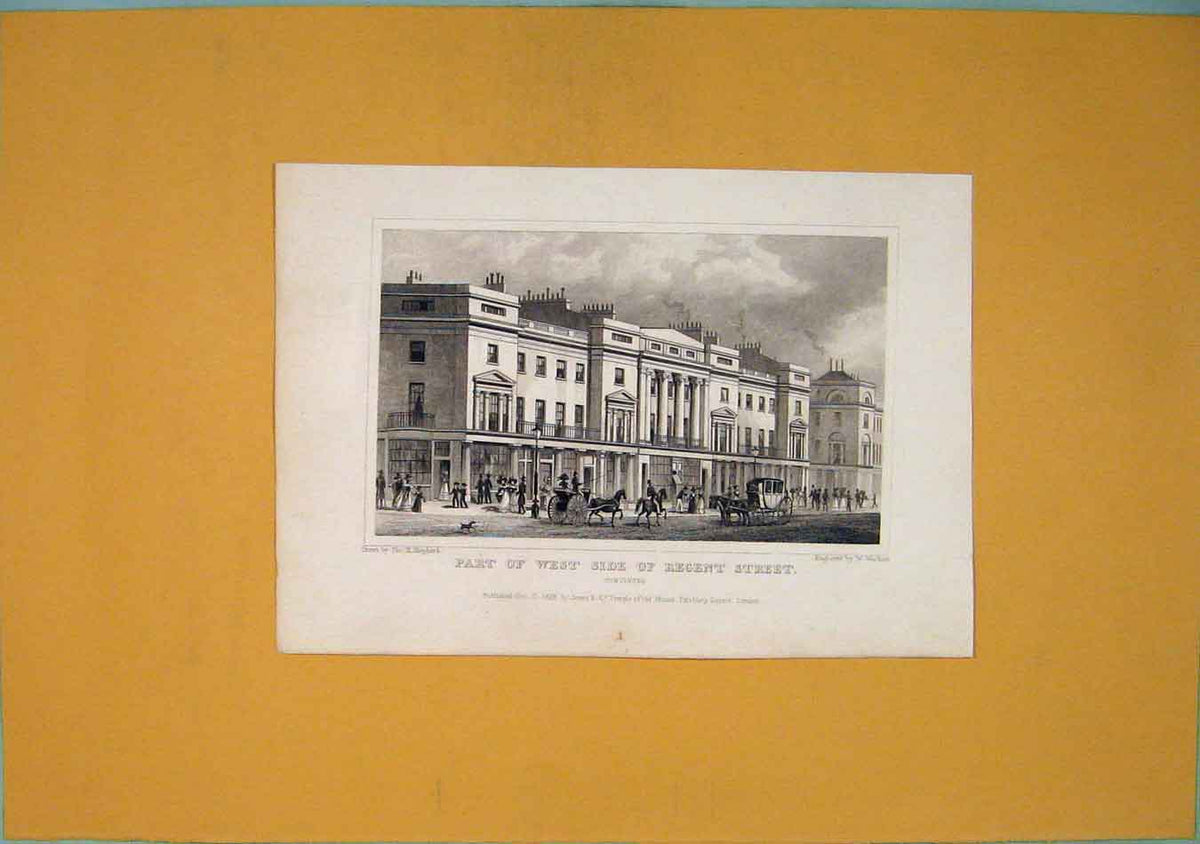 Original Old Antique Print West Regents Street London England Park