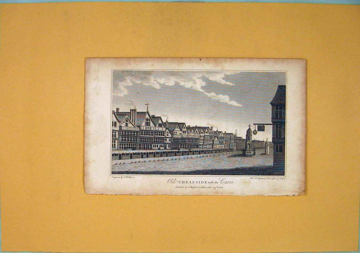 Original Old Antique Print Cheapside Cross Fine Art