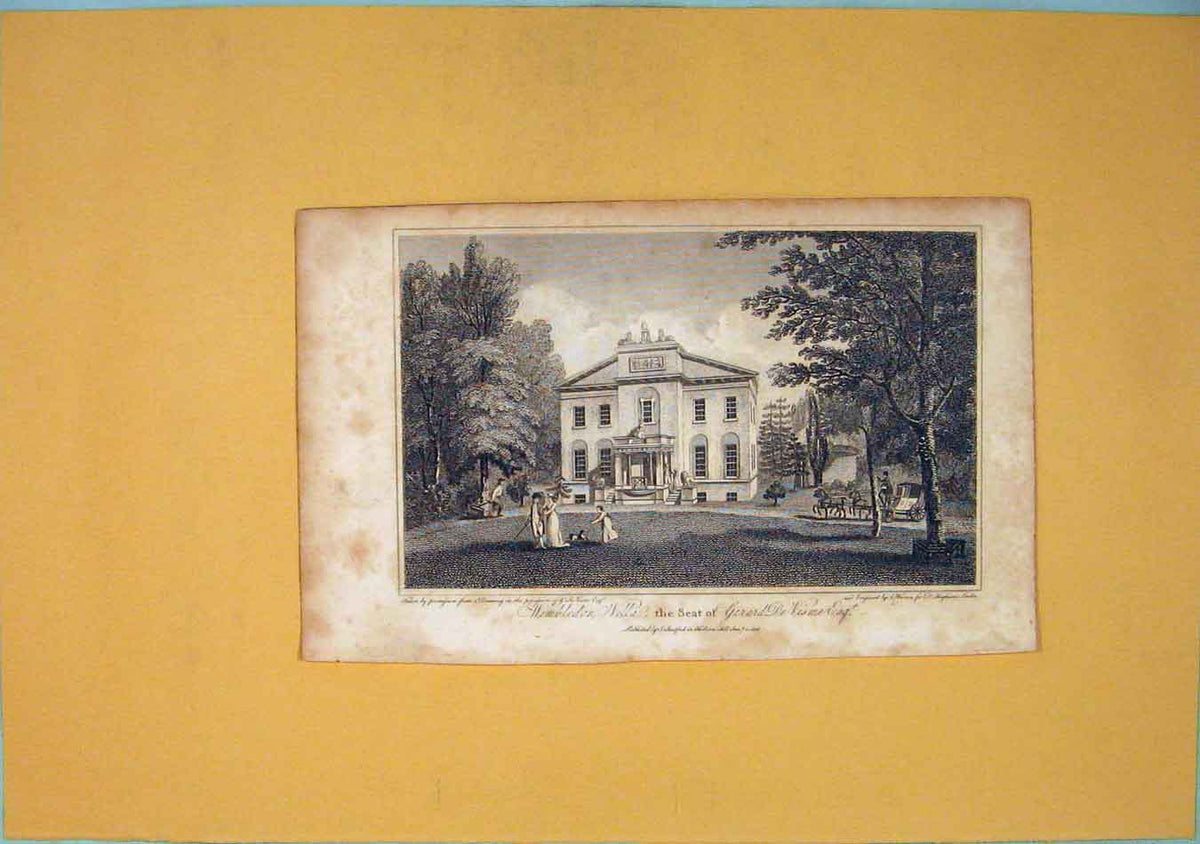 Original Old Antique Print Wimbledon Villa Lodnon England Fine Art