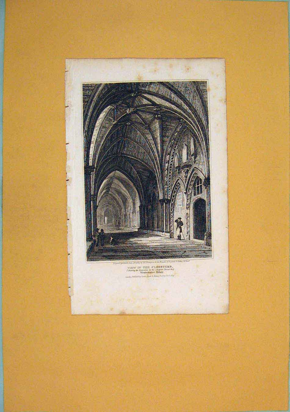 Original Old Antique Print Cloisters Chapter House Westminster Abbey London