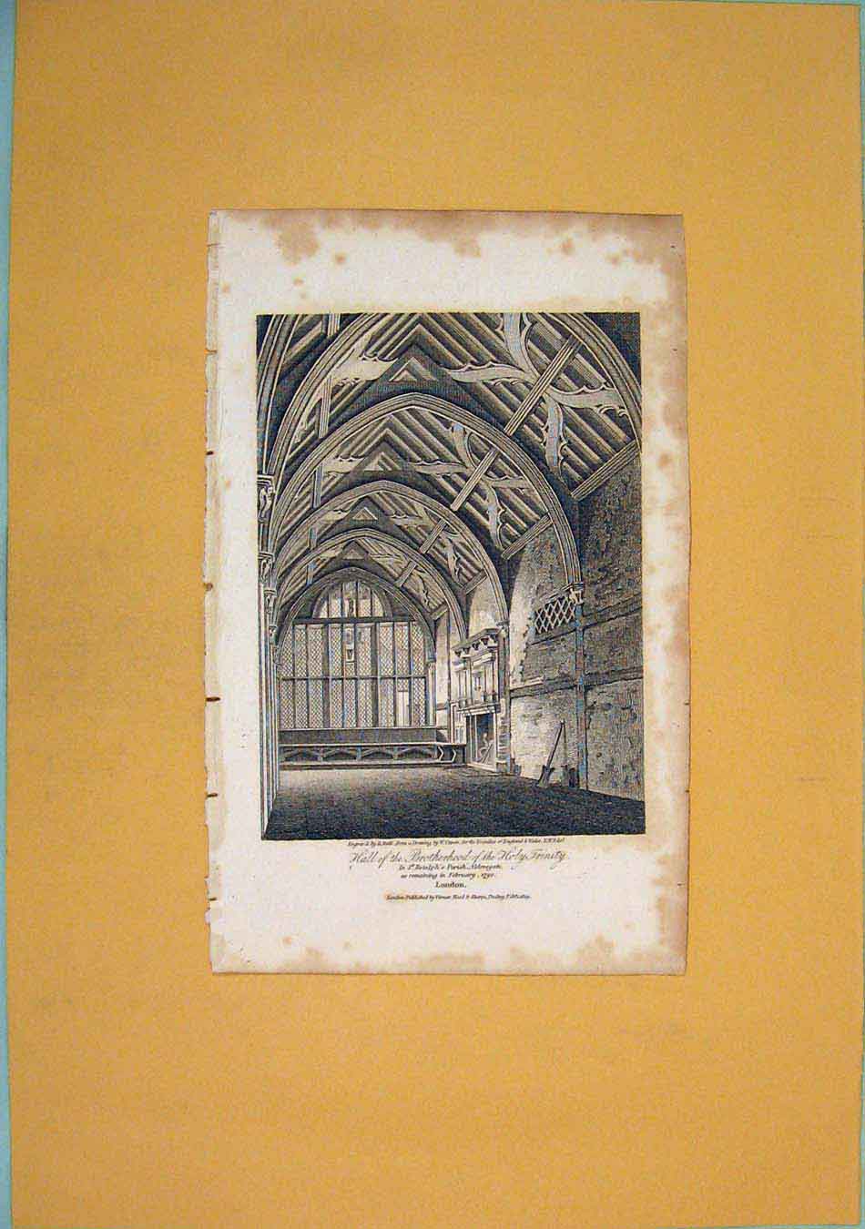 Original Old Antique Print Holy Trinity Religious Brotherhood Aldersgate