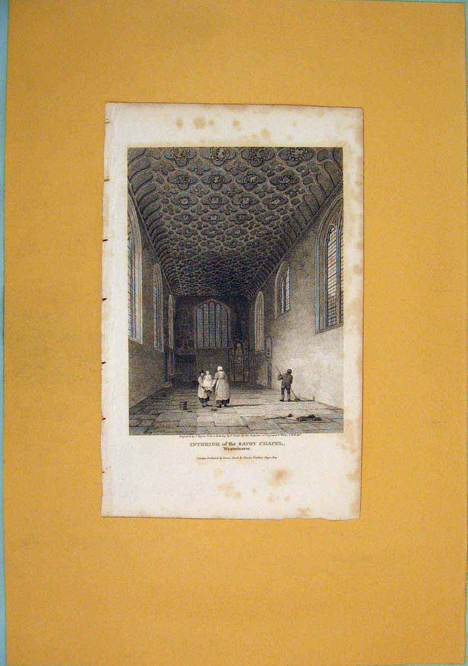 Original Old Antique Print Savoy Chapel Westminster London Art