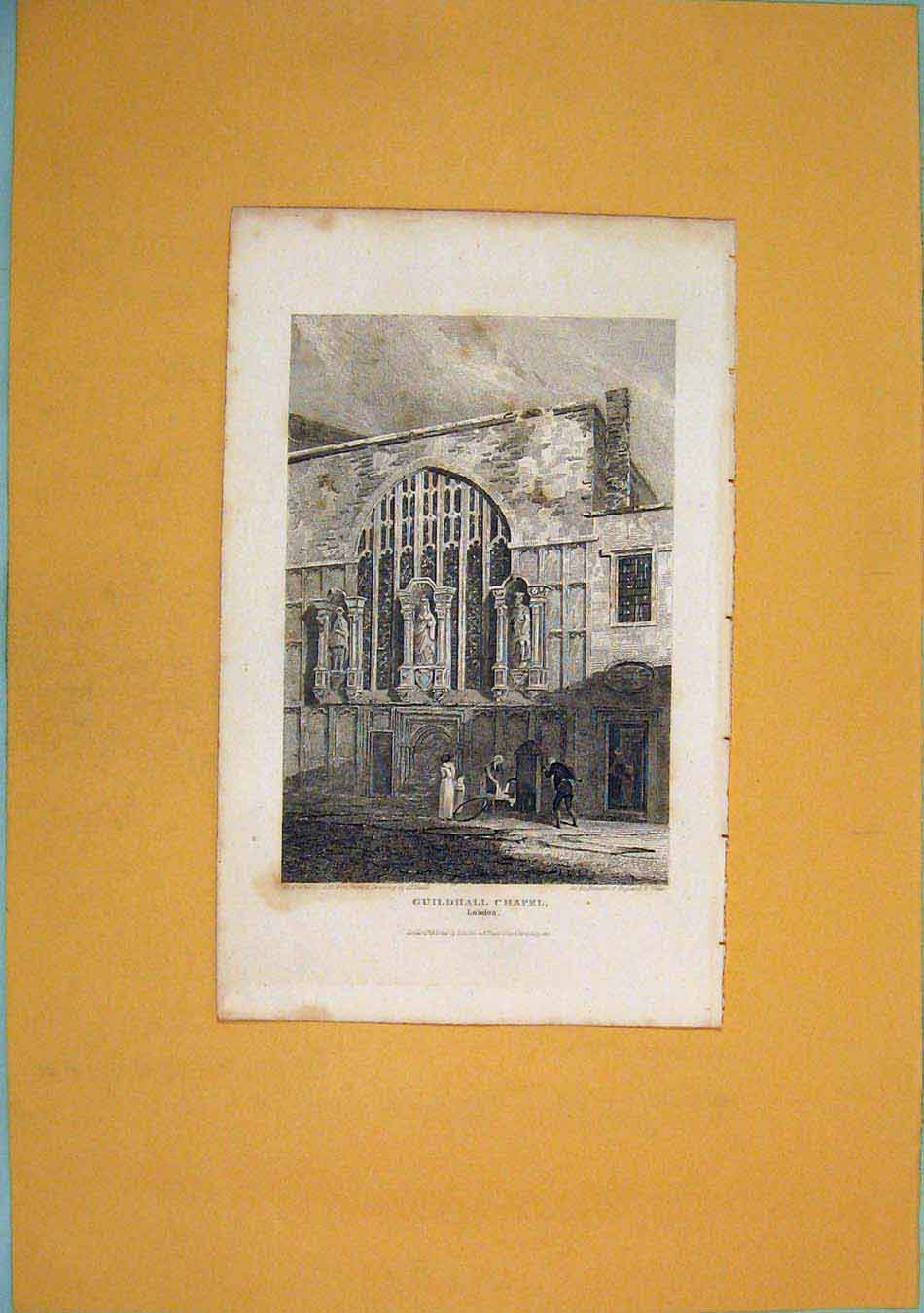 Original Old Antique Print Guildhall Chapel London Fine Art