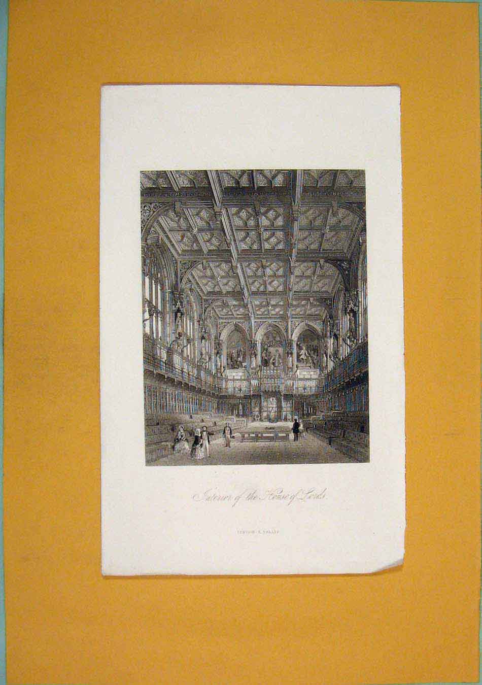 Original Old Antique Print House Lords England Fine Art Interior
