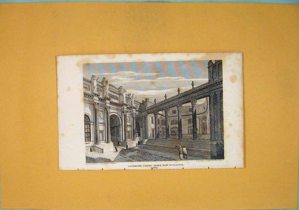 Original Old Antique Print Lothbury Court Bank Fine Art C1831 19th Century