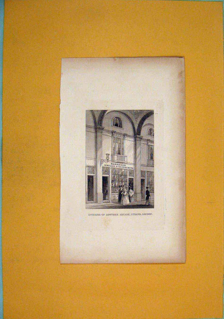 Original Old Antique Print Lowther Arcade Strand London C1831 Art 19th Century