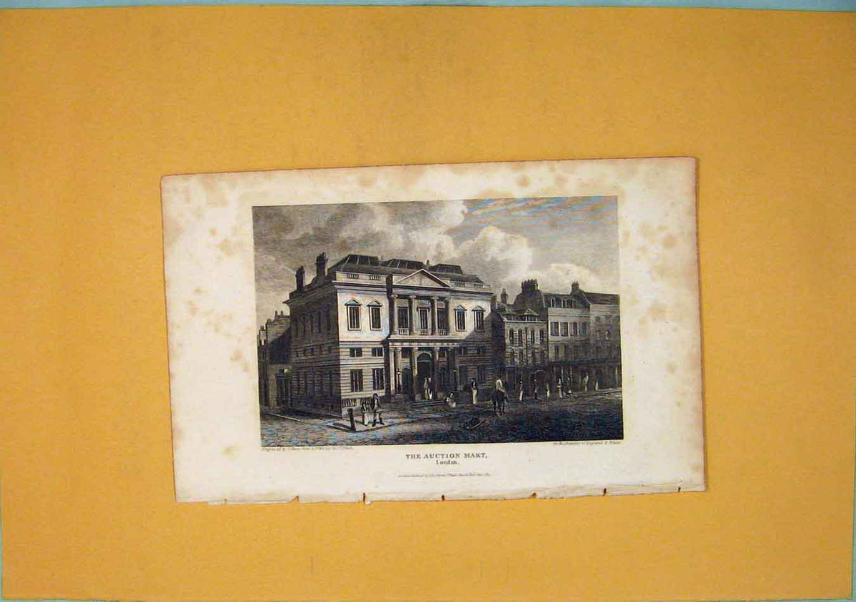 Original Old Antique Print Auction Mart London Fine Art C1831 19th Century