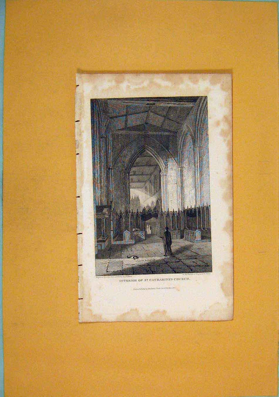 Original Old Antique Print St Catharines Church Fine Art C1831 19th Century