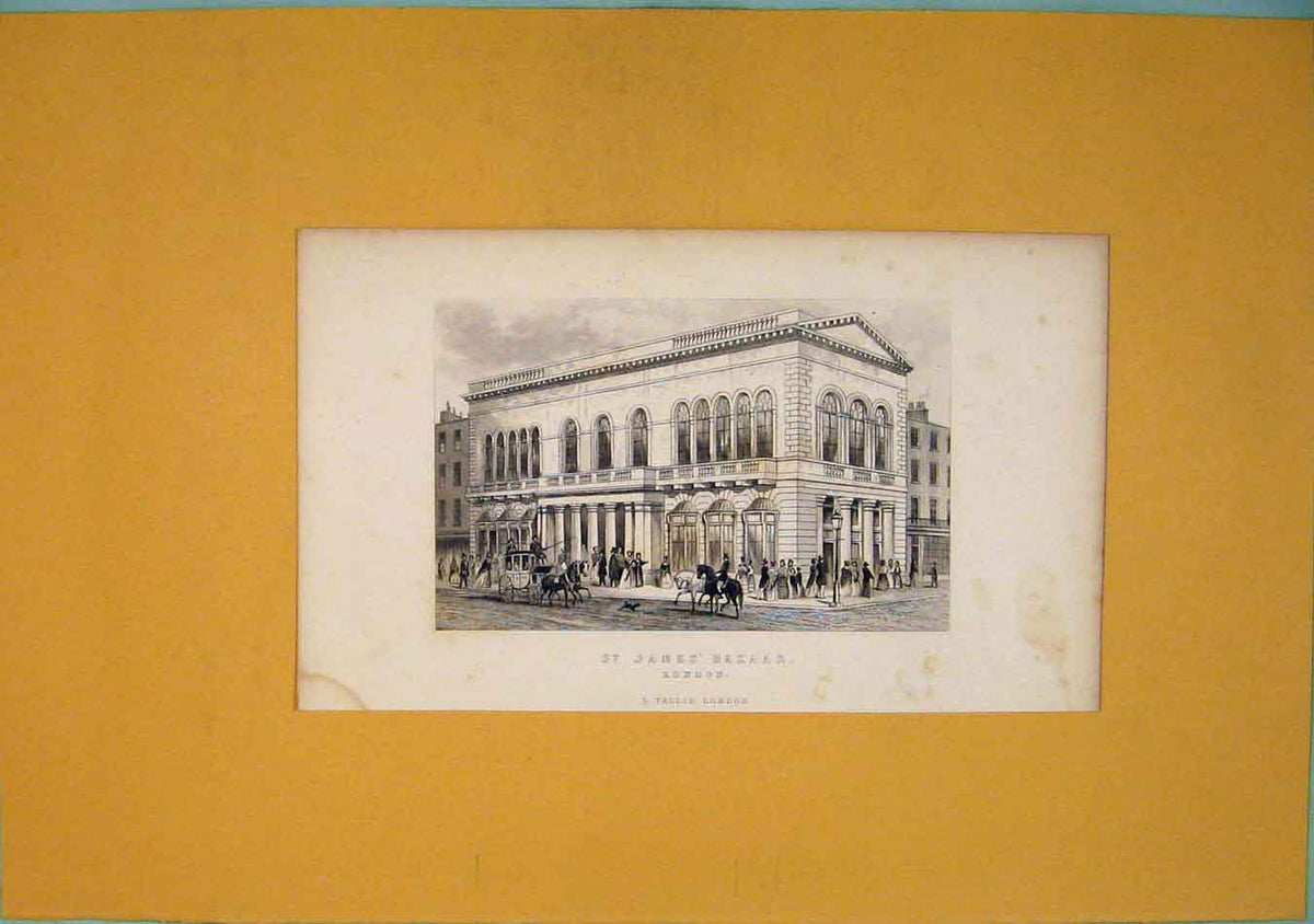 Original Old Antique Print St James Bazaar London Fine Art