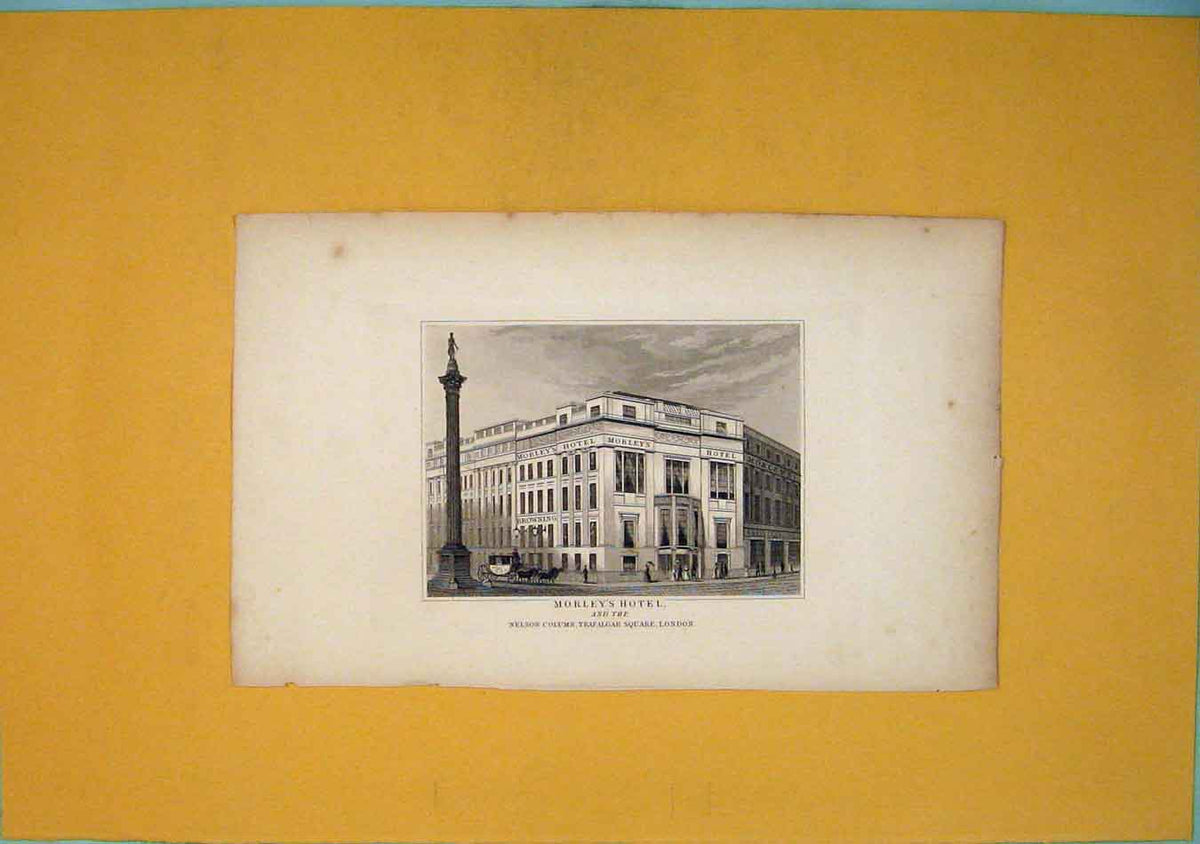 Original Old Antique Print Morleys Hotel Nelson Column Trafalgar London
