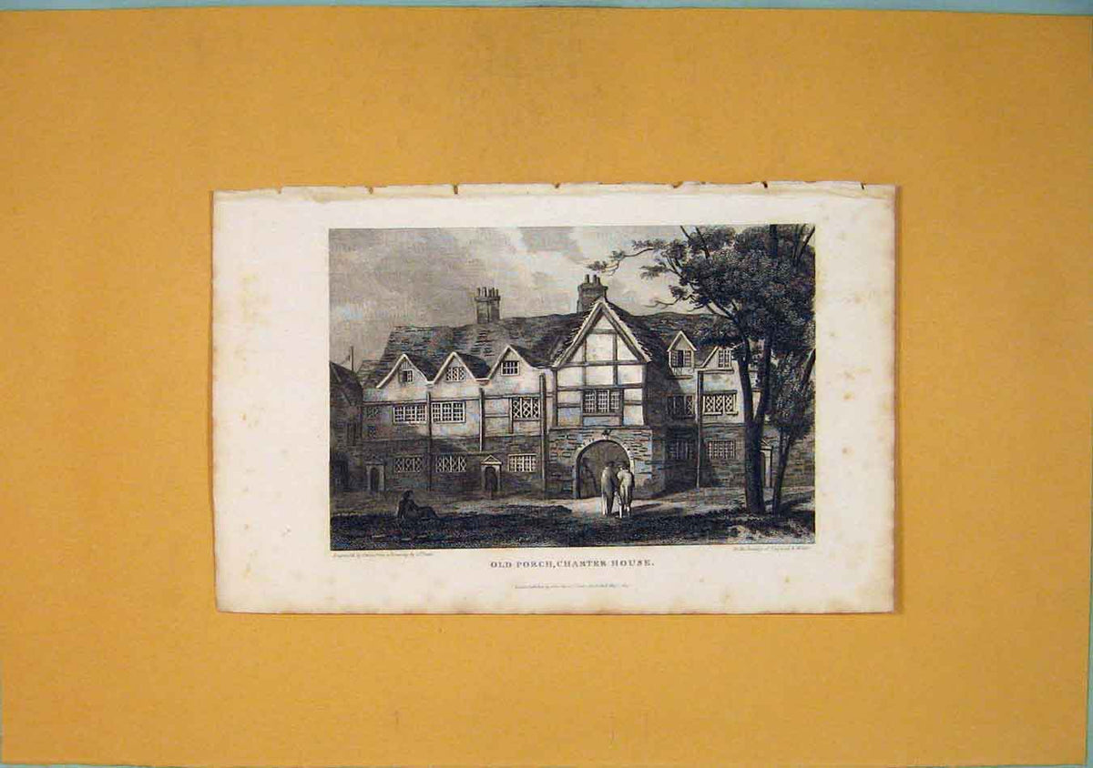 Original Old Antique Print Porch Chater House Fine Art