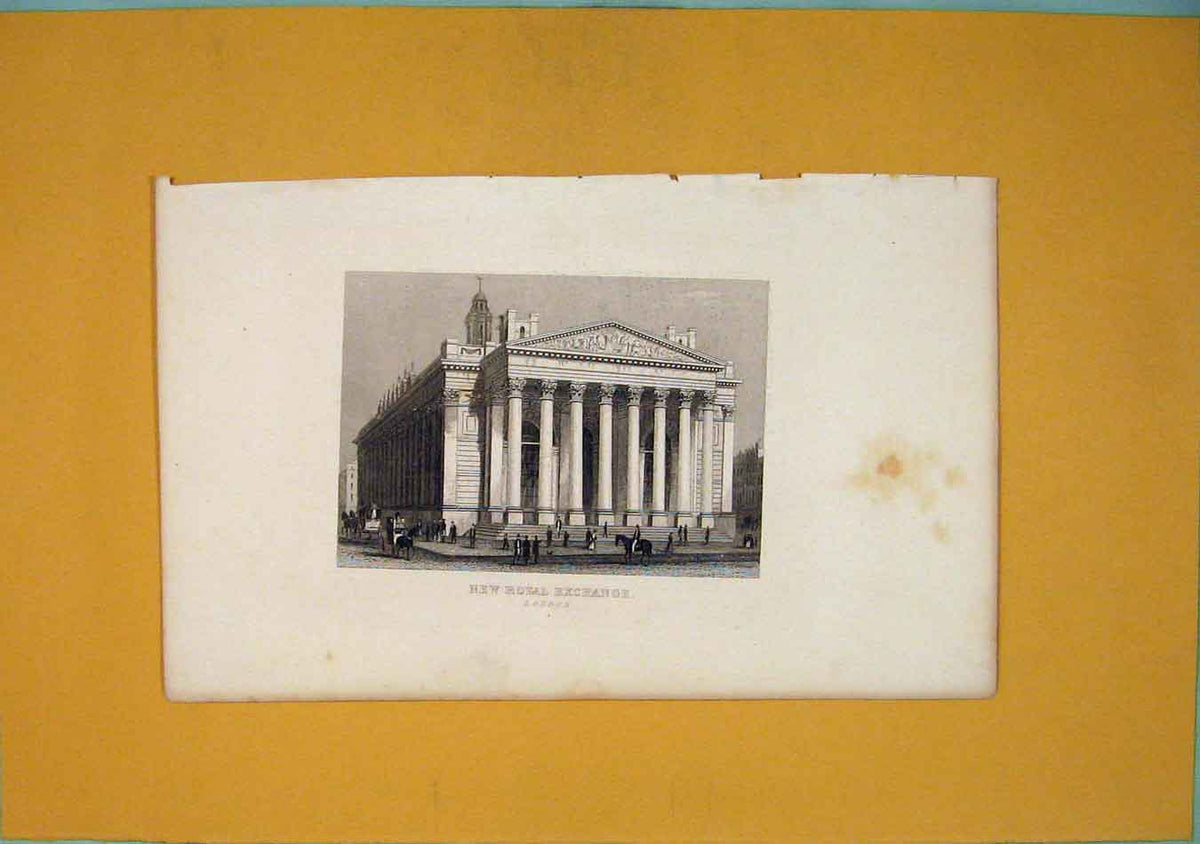 Original Old Antique Print Royal Exchange London Fine Art