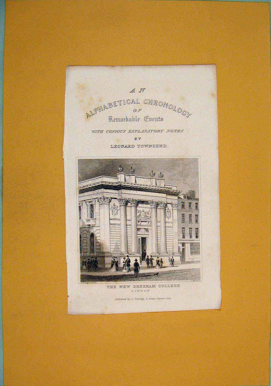 Original Old Antique Print Gresham College London Engalnd Wales