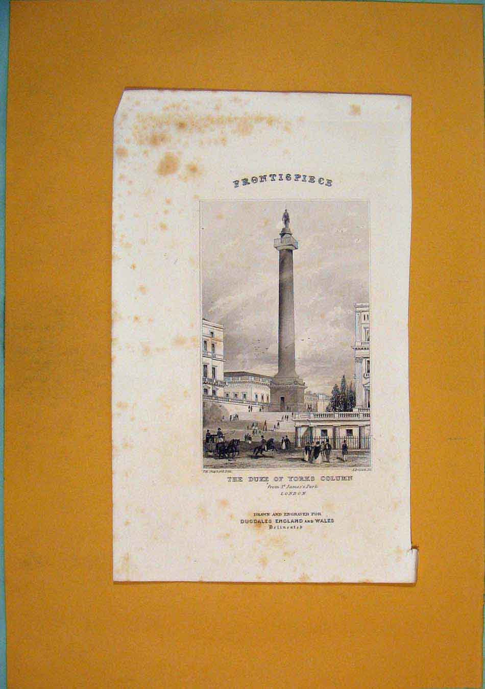 Original Old Antique Print Frontispiece Duke Yourks Column London