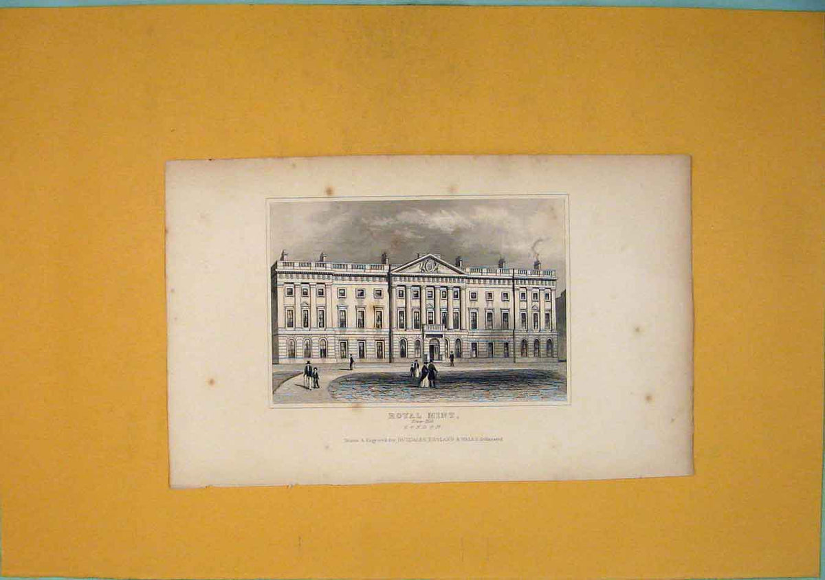 Original Old Antique Print Royal Mint London Tower Hill Art 19th