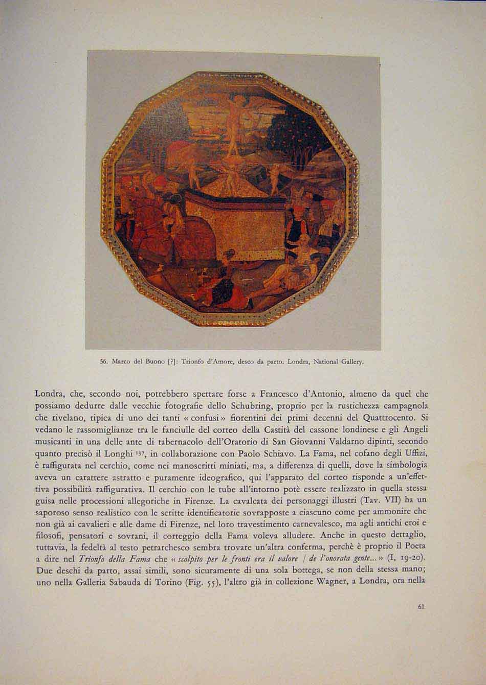 Original Old Vintage Print Trionfo Damore Renaisence Italy Art C1963 20th