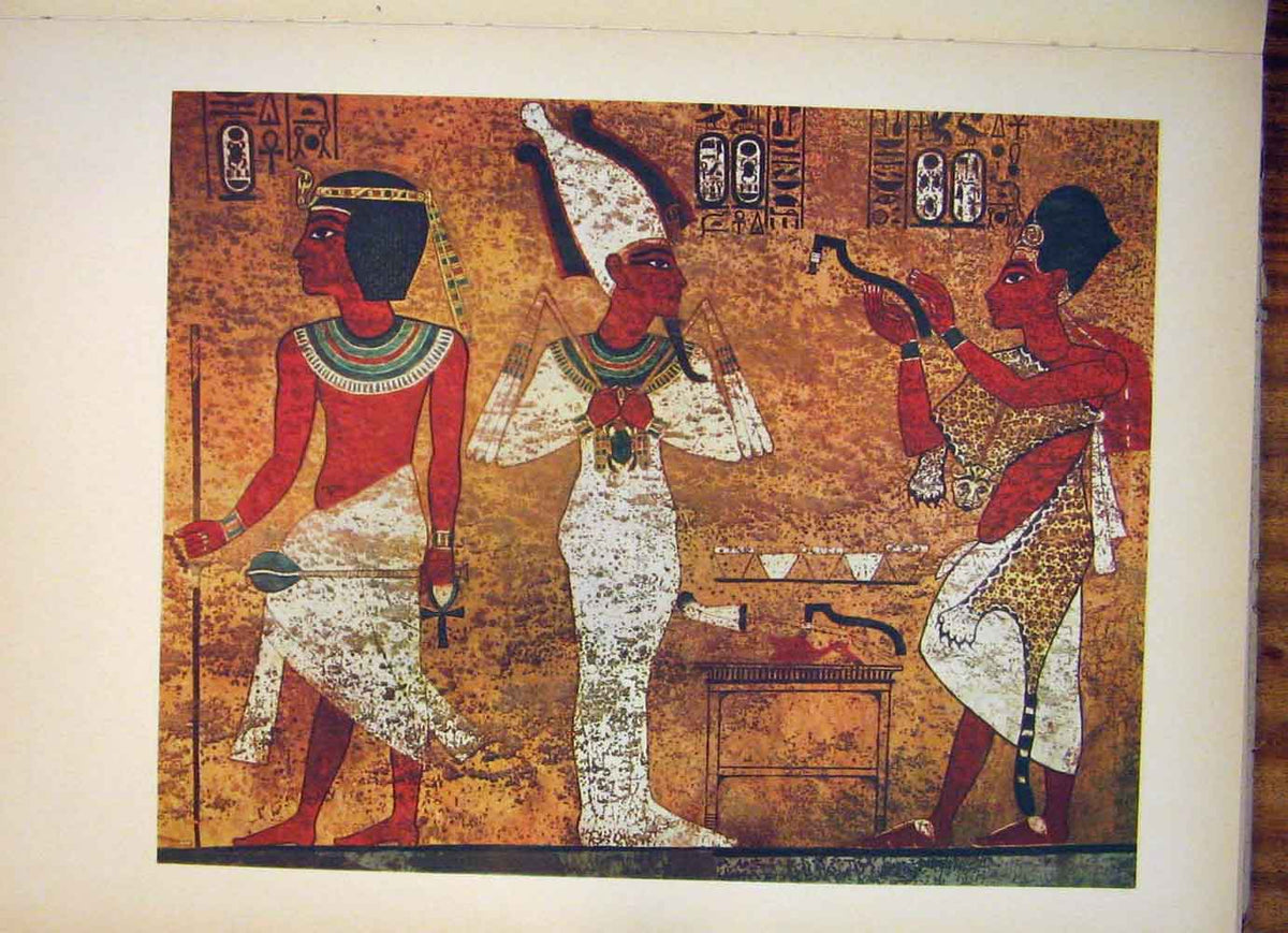 Old Antique Print Painting Egypt Tomb Tuntankhamen King Ai Osiris Africa