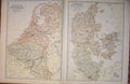Original Old Antique Print Belgium Netherlands Denmark Geographical Map
